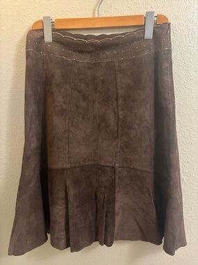 CAbi Brown Suede A-Line Paneled Skirt